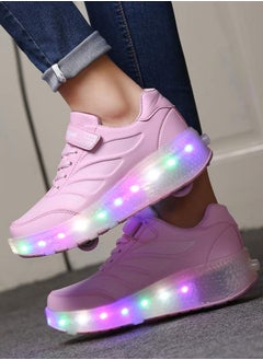 Generic Roller Skates Shoes Light Shoes Girls Boys Double Roller Shoes Kids Outdoor Luminous Shoes for Kids - Pink29Roller Skates Shoes Light Shoes Girls Boys Double Roller Shoes Kids Outdoor Luminous Shoes for Kids - Pink  - Image 4