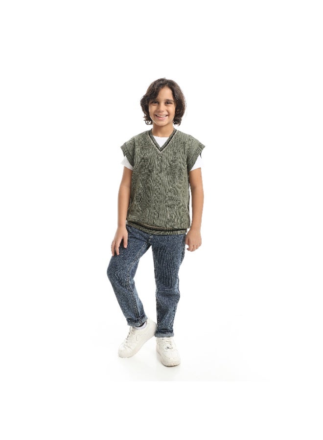 Caesar Boys' V-Neck Wool Vest - Image 5