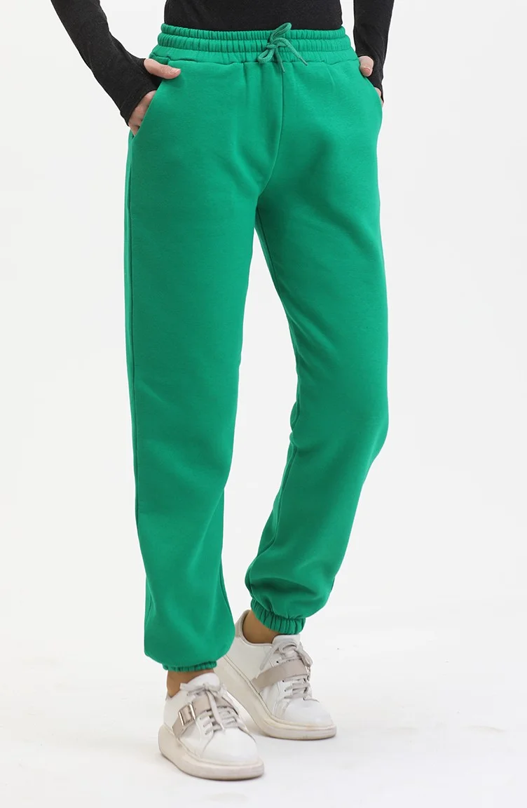 Sefa Merve Three Thread Combed Cotton Sweatpants 10400-06 Emerald Green