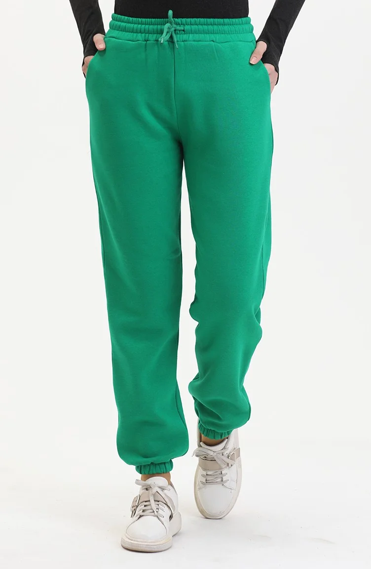 Sefa Merve Three Thread Combed Cotton Sweatpants 10400-06 Emerald Green