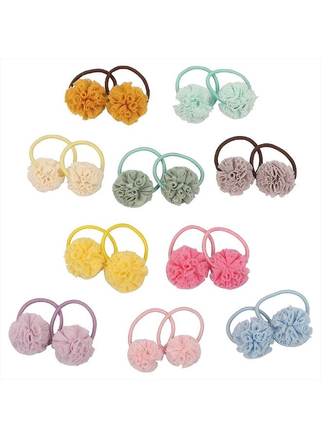 Hot&Sattion 20 قطعة رباط شعر زهور بوم للأطفال، رباطات شعر صغيرة للأطفال، رباطات شعر مرنة بدون معدن بألوان متعددة، - Image 1
