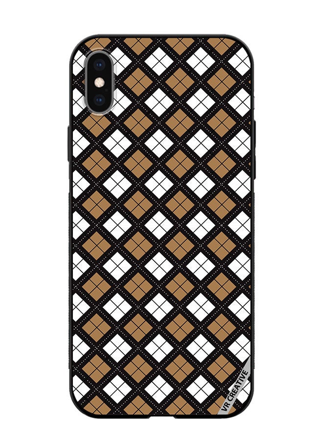 VR CREATIVE Protective Case Cover For Apple iPhone XS Max Black White Brown Checkered Pattern Design Multicolour - Image 1