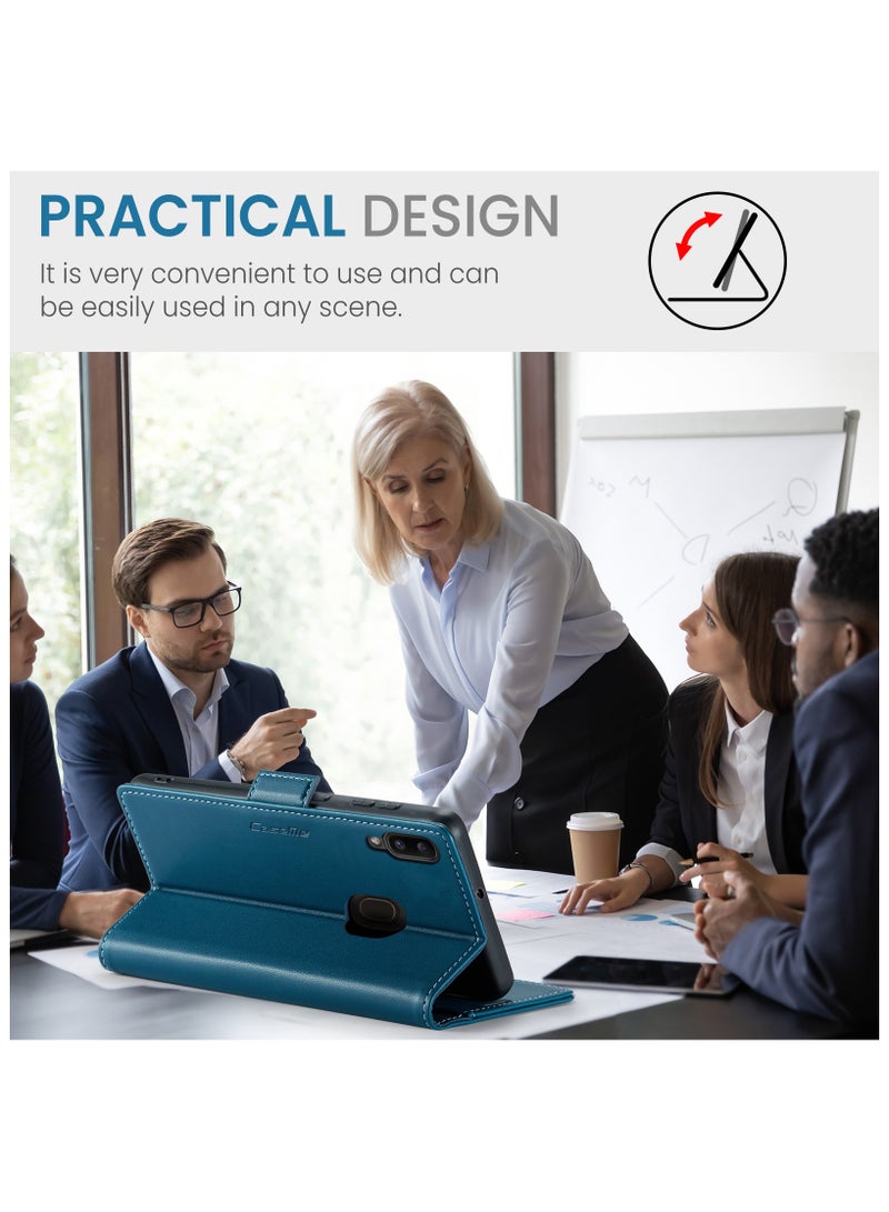 حافظة هاتف لسامسونج جالاكسي ايه 20 / ايه 30 مسند جلدي مضاد للخدش فتحة للبطاقات جيب نقود أزرق - Image 5
