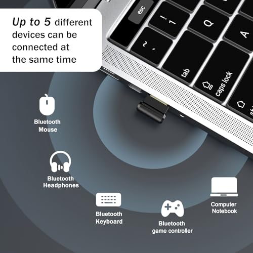 TECHKEY Bluetooth Adapter for Desktop PC, Plug & Play 5.3 USB Mini EDR Dongle Receiver & Transmitter for Laptop Computer Compatible with Headphones Keyboard Mouse Only Windows 11/10/8.1 - Image 2