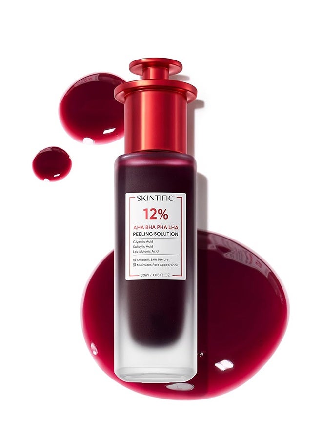 سكينتفيك محلول تقشير 12% AHA BHA PHA LHA، علاج حب الشباب بحمض الجليكوليك للوجه، سيروم تقشير مقشر للبشرة الباهتة والخشنة والدهنية مع المسام المسدودة والخلايا الميتة - Image 1