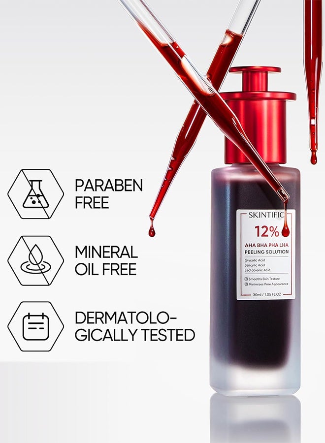 سكينتفيك محلول تقشير 12% AHA BHA PHA LHA، علاج حب الشباب بحمض الجليكوليك للوجه، سيروم تقشير مقشر للبشرة الباهتة والخشنة والدهنية مع المسام المسدودة والخلايا الميتة - Image 4