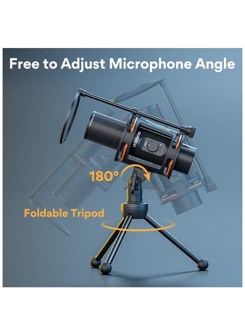 Maono - AU PM471TS Studio Bundle USB PC Microphone With Gain Knob and Zero Latency Monitoring for Gaming Streaming Podcasting YouTube Black - Image 1