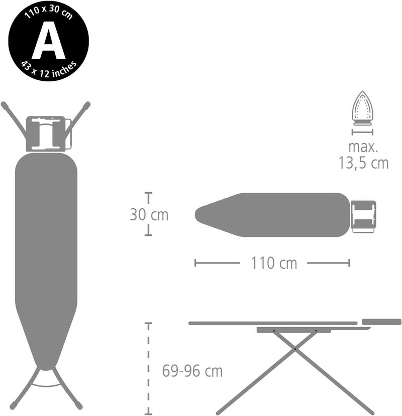 Brabantia 216800 Metallised Silver Ironing Board Cover with 2mm Foam, Size A (110 x 30 cm) - Image 4
