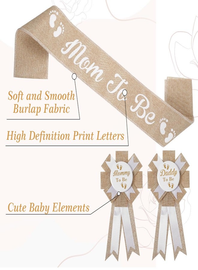 Wanmu 3Pcs Neutral Burlap Mom to Be Sash Dad to Be Pin for Gender Reveals Party Decor Rustic Boho Baby Shower Corsage Decorations Mommy to Be Sash for Pregnant Keepsake Gifts - Image 3