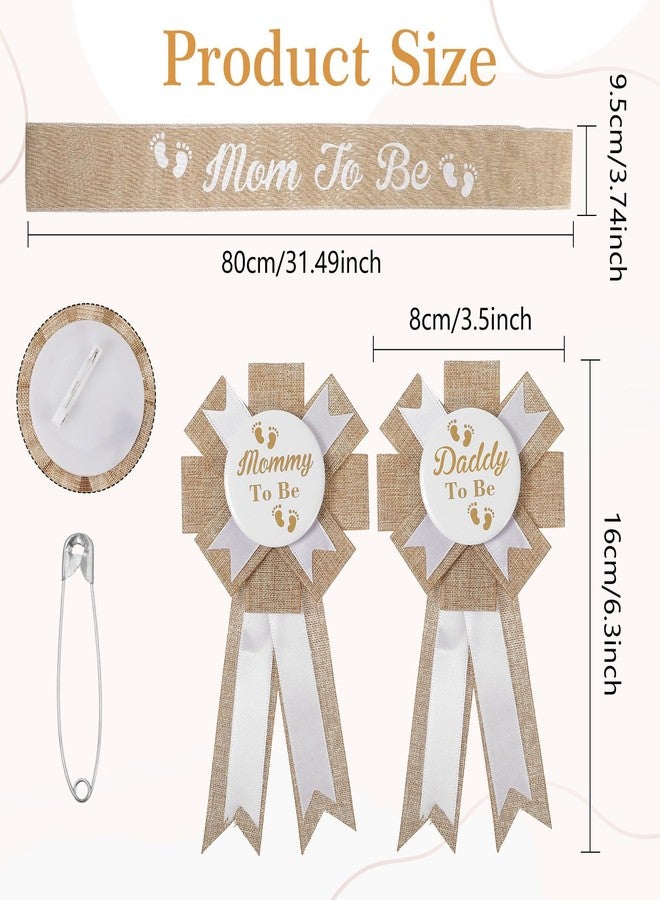 Wanmu 3Pcs Neutral Burlap Mom to Be Sash Dad to Be Pin for Gender Reveals Party Decor Rustic Boho Baby Shower Corsage Decorations Mommy to Be Sash for Pregnant Keepsake Gifts - Image 2
