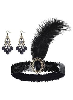 RATSAW 1920S Flapper Great Accessories Set Vintage Theme Set with Headband Headpiece Gloves Earrings Necklace Bracelet 8 Pieces  - Image 3