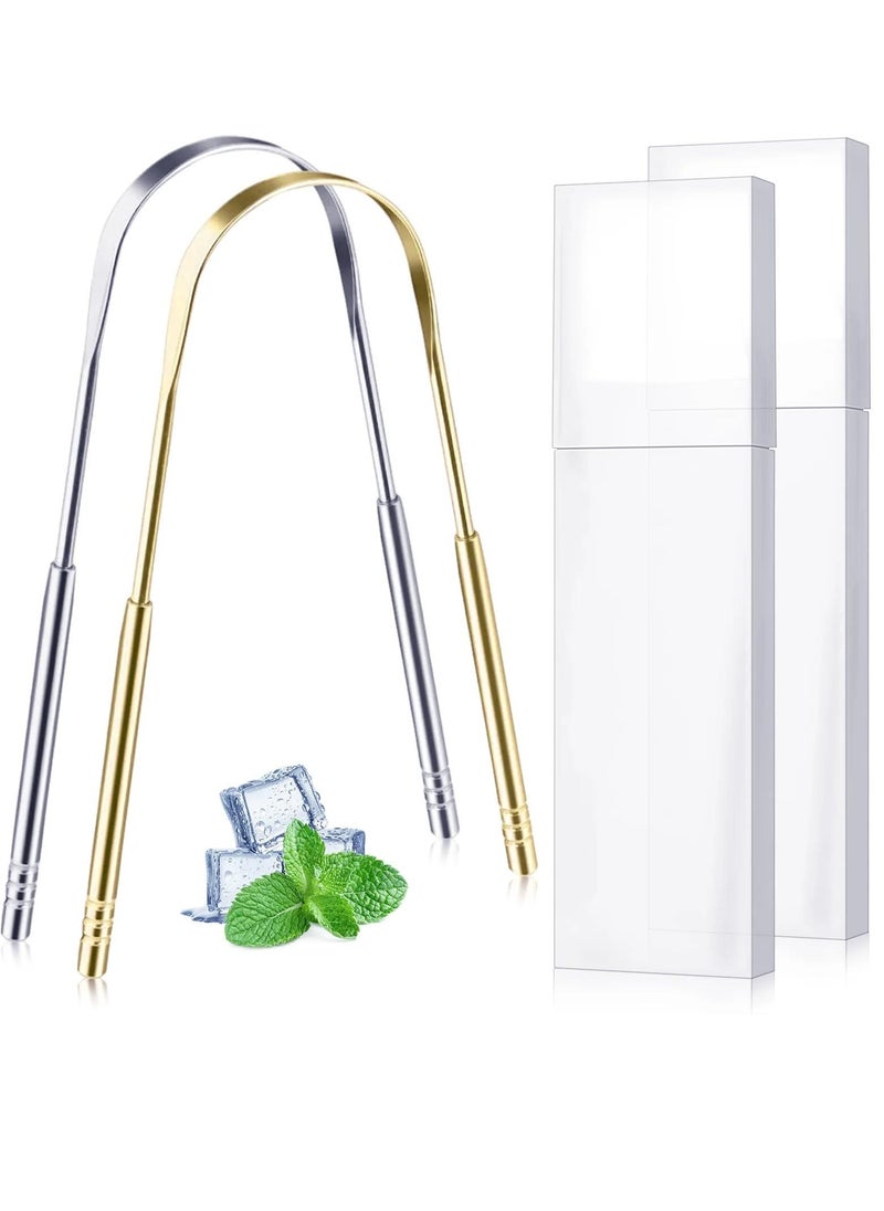 ALIVER 2pack Tongue Scraper Stainless Steel Tongue Cleaners with Travel Box Tongue Cleaner Tool for Oral Hygiene Fresh Breath Reduce Bad Breath Reusable Tongue Scrapers for Adults Silver and Gold  - Image 3