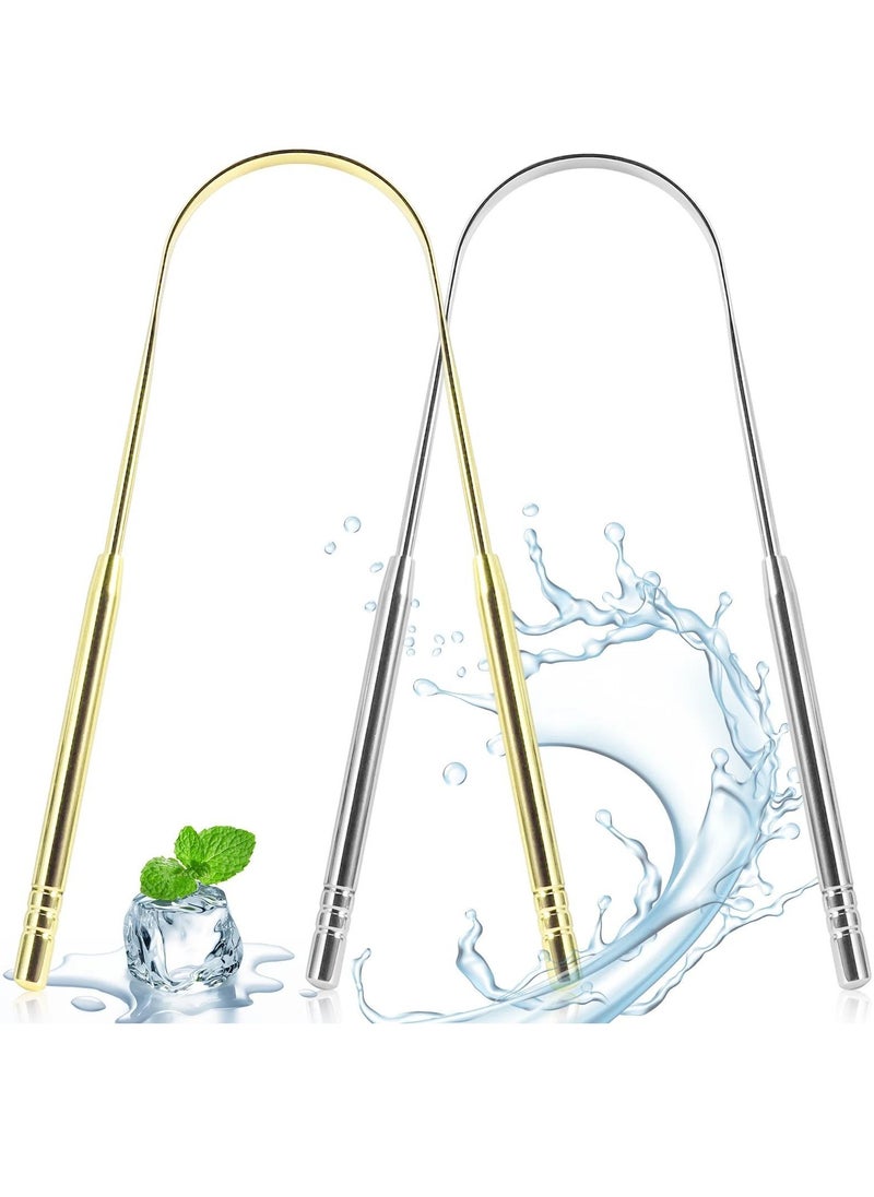 ALIVER 2pack Tongue Scraper Stainless Steel Tongue Cleaners with Travel Box Tongue Cleaner Tool for Oral Hygiene Fresh Breath Reduce Bad Breath Reusable Tongue Scrapers for Adults Silver and Gold  - Image 4