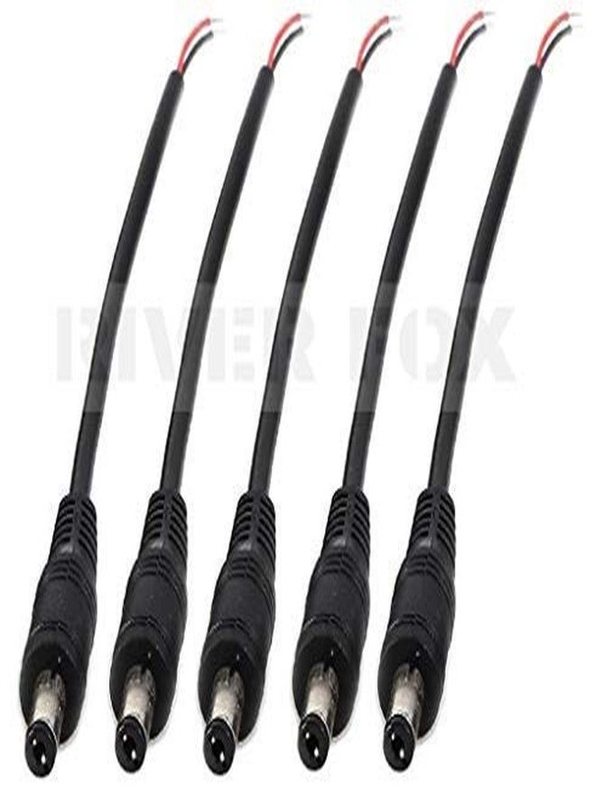 RIVER FOX® DC Power Pigtail Male Cables | 2.1mm Barrel Jack Connector for CCTV Camera, LED Strip Lighting & Surveillance Systems | 5.5mm Outer Diameter | 18cm Length | Black | Pack of 5 - Image 1