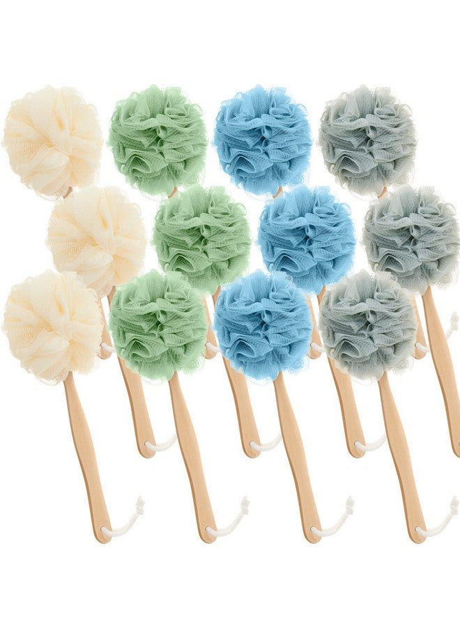Tessco 12 Pieces Large Loofah On A Stick Shower Loofah With Long Handle Back Scrubber For Shower Pe Body Bath Loofah Sponge Soft Spa Mesh Shower Brush Wash Exfoliating Luffas For Men Women 4 Colors - Image 1