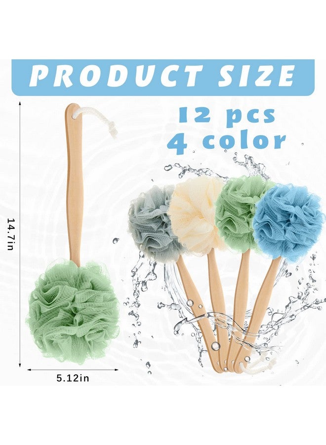 Tessco 12 Pieces Large Loofah On A Stick Shower Loofah With Long Handle Back Scrubber For Shower Pe Body Bath Loofah Sponge Soft Spa Mesh Shower Brush Wash Exfoliating Luffas For Men Women 4 Colors - Image 3