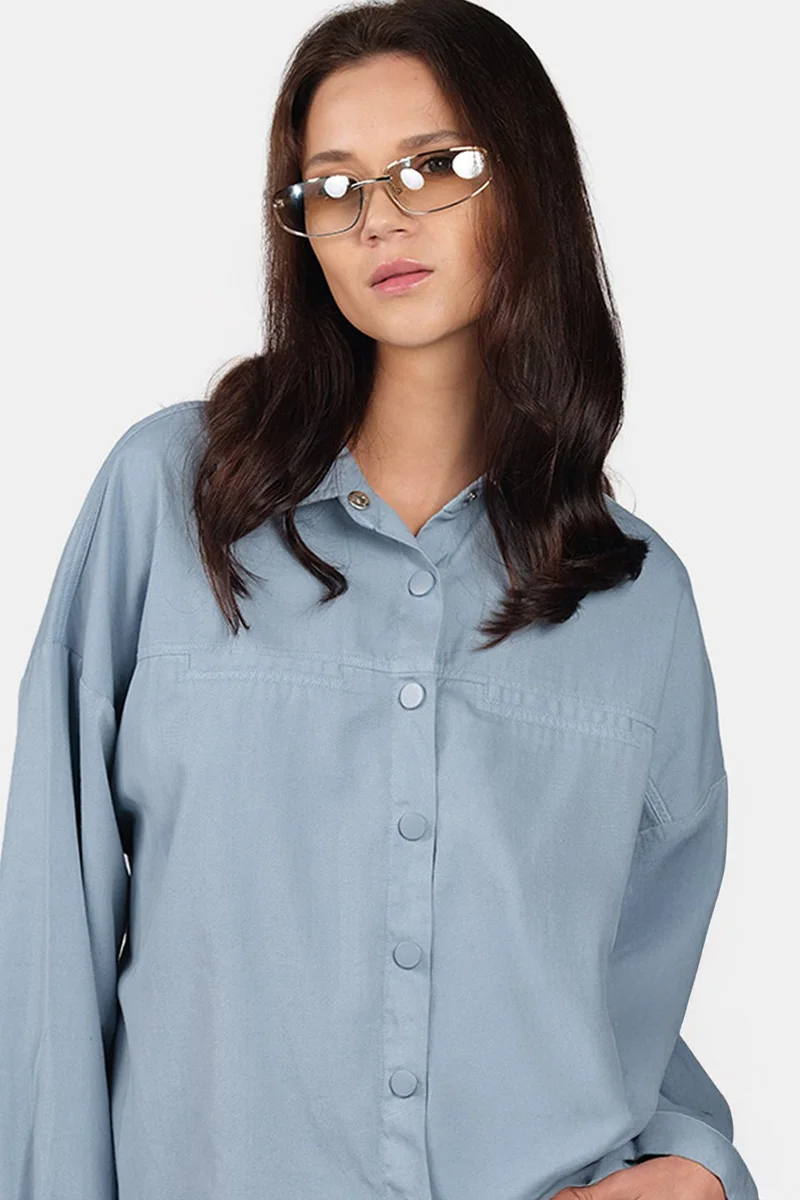 Virgio  Solid Cotton Oversized Welt Pocket Shirt for Women for Women | Best Price UAE