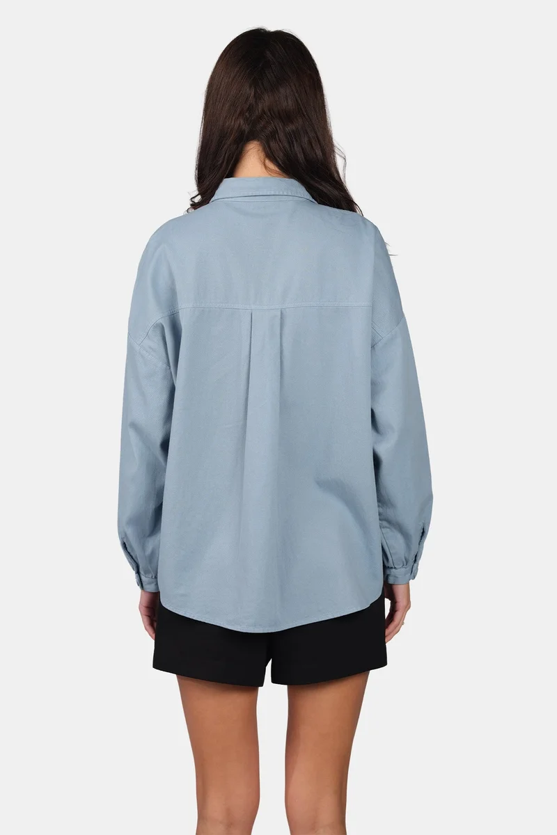 Virgio  Solid Cotton Oversized Welt Pocket Shirt for Women for Women | Best Price UAE
