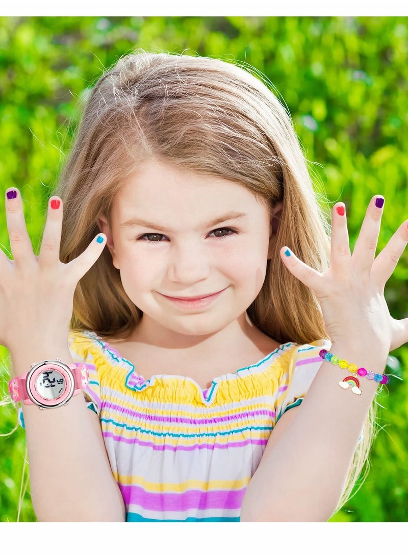 Generic - Kids Unicorn Watch and Unicorn Bracelet Kids Digital Watch 3D Waterproof Toddler 7 Color Lights Watch with Alarm Stopwatch Christmas Unicorns Kids Gifts for 3-10 Year Girls 3 Pieces - Image 1