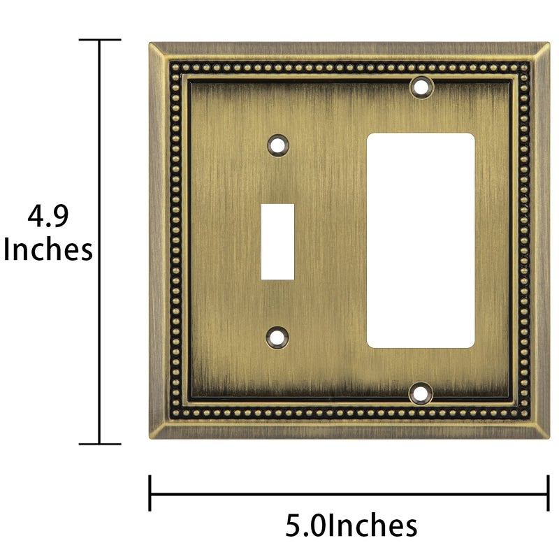 Henne Bery Sunken Pearls Heavy Duty Decorative Wall Plate Switch Plate Outlet Cover (Toggle/Decorator, Antique Brass) - Image 3