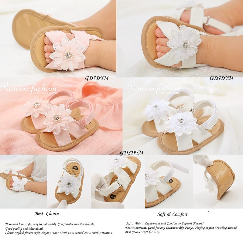 GDSDYM Infant Baby Girls Summer Sandals with Flowers Soft Sole Newborn Princess First Walker Crib Wedding Dress Shoes - Image 4