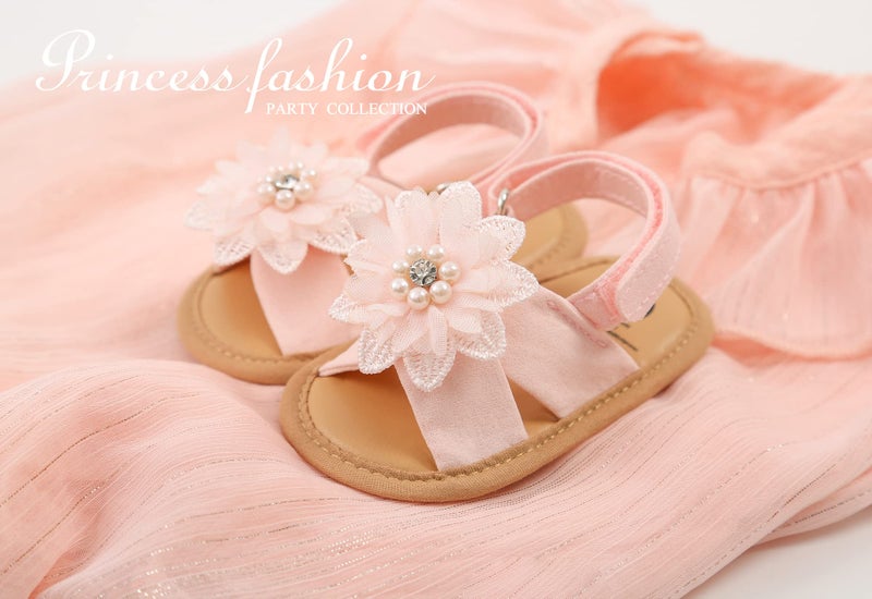 GDSDYM Infant Baby Girls Summer Sandals with Flowers Soft Sole Newborn Princess First Walker Crib Wedding Dress Shoes - Image 2