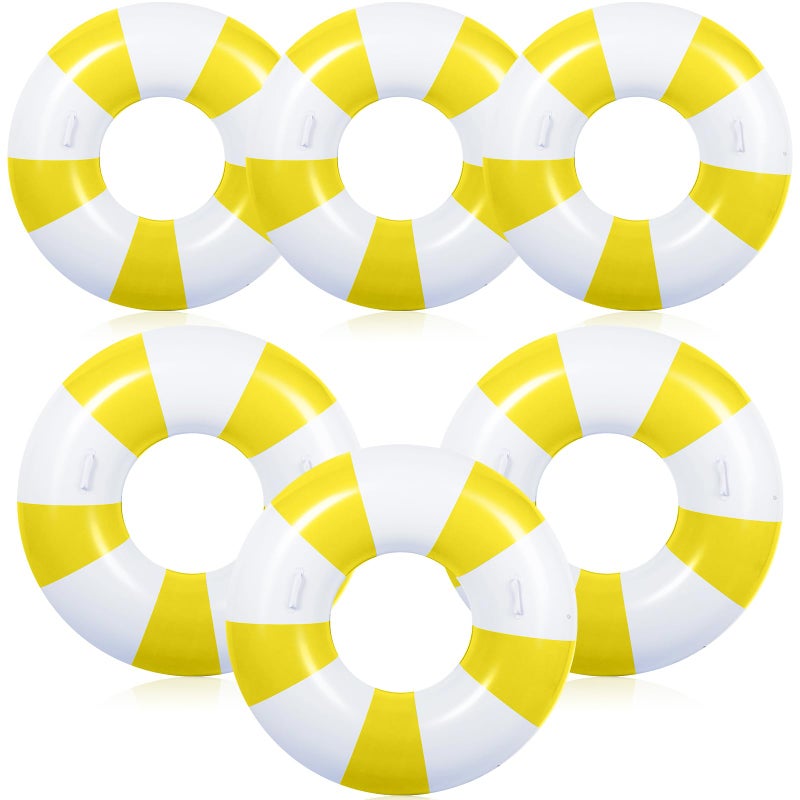 WinnerWhy 6 Pcs Large Swim Ring with Handles 4724 Inch 3543 Inch Inflatable Striped Pool Inner Tubes Swimming Pool Ring Float for Teens Adults Summer Beach Party SuppliesYellow White - Image 2