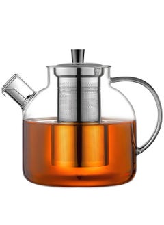 AMROAH 1500ml (52oz) Large Round Glass Teapot with Removable Stainless Steel Infuser Strainer, Borosilicate Heat Resistant Stovetop Safe Glass Tea Kettle Blooming & Loose Leaf Tea Maker  - Image 1