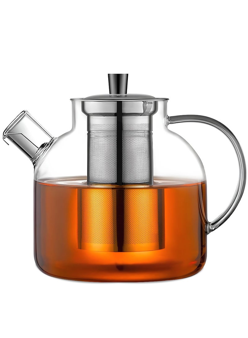 AMROAH 1500ml (52oz) Large Round Glass Teapot with Removable Stainless Steel Infuser Strainer, Borosilicate Heat Resistant Stovetop Safe Glass Tea Kettle Blooming & Loose Leaf Tea Maker  - Image 1