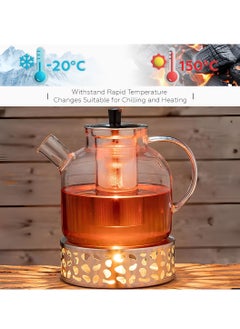 AMROAH 1500ml (52oz) Large Round Glass Teapot with Removable Stainless Steel Infuser Strainer, Borosilicate Heat Resistant Stovetop Safe Glass Tea Kettle Blooming & Loose Leaf Tea Maker  - Image 2