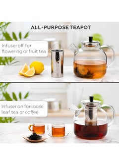AMROAH 1500ml (52oz) Large Round Glass Teapot with Removable Stainless Steel Infuser Strainer, Borosilicate Heat Resistant Stovetop Safe Glass Tea Kettle Blooming & Loose Leaf Tea Maker  - Image 5
