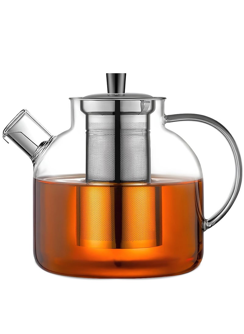 AMROAH - 1500ml (52oz) Large Round Glass Teapot with Removable Stainless Steel Infuser Strainer, Borosilicate Heat Resistant Stovetop Safe Glass Tea Kettle Blooming & Loose Leaf Tea Maker - Image 1