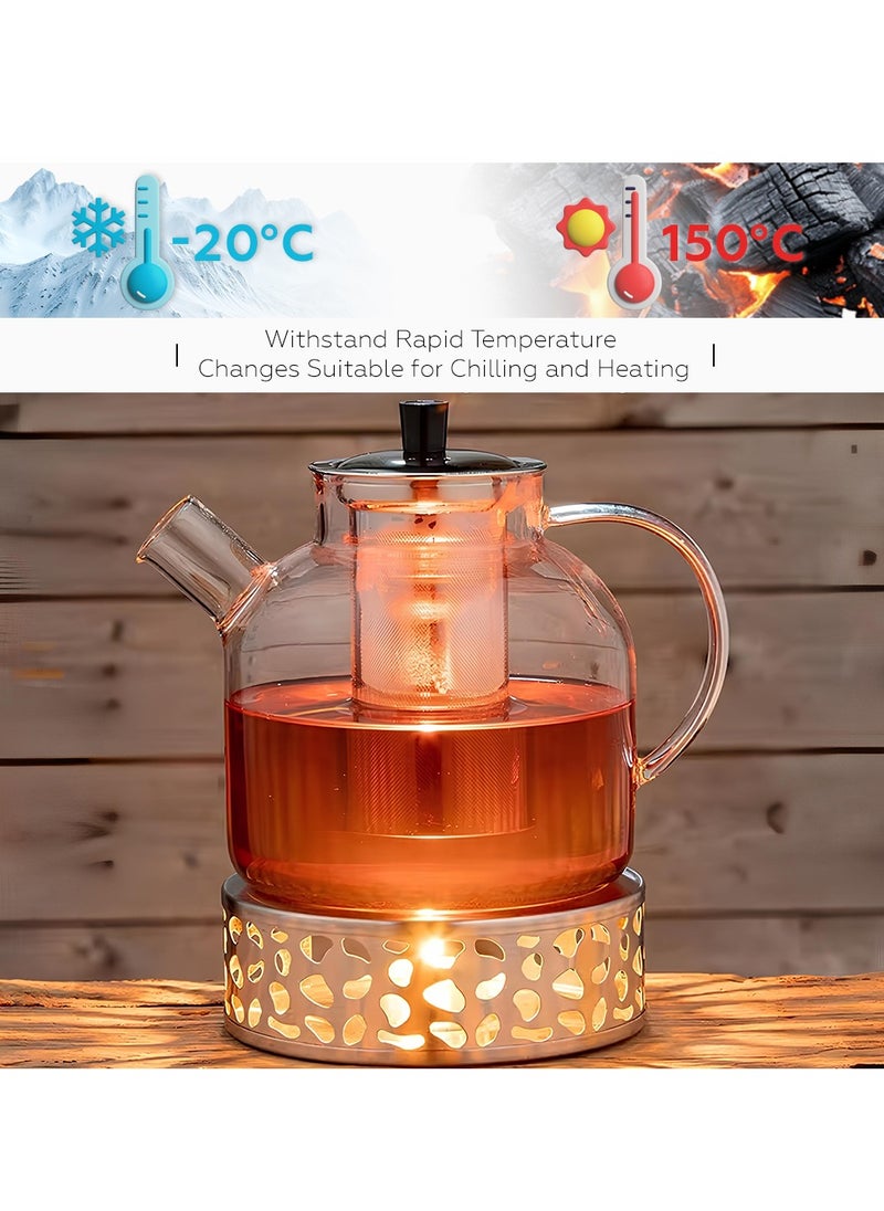 AMROAH - 1500ml (52oz) Large Round Glass Teapot with Removable Stainless Steel Infuser Strainer, Borosilicate Heat Resistant Stovetop Safe Glass Tea Kettle Blooming & Loose Leaf Tea Maker - Image 1