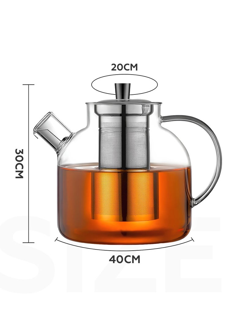AMROAH - 1500ml (52oz) Large Round Glass Teapot with Removable Stainless Steel Infuser Strainer, Borosilicate Heat Resistant Stovetop Safe Glass Tea Kettle Blooming & Loose Leaf Tea Maker - Image 1