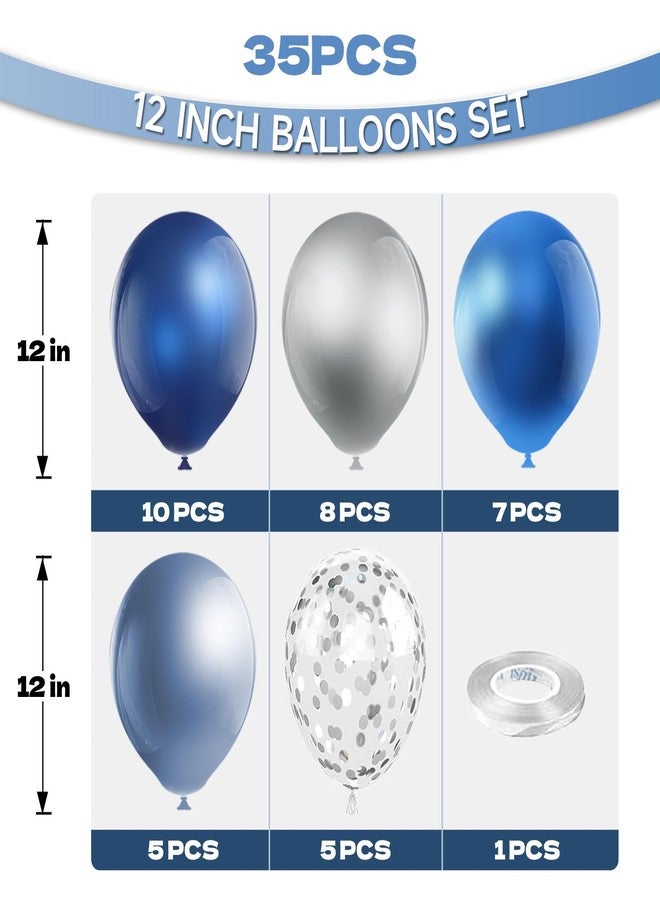 WFAUIBR Blue and Silver Balloons 35Pcs 12 Inch Blue Silver Balloons Set Pearl Navy Blue Metallic light Blue and Silver Balloon Confetti Balloon,for Bbaby shower decorations Wedding Engagement Decorations - Image 2