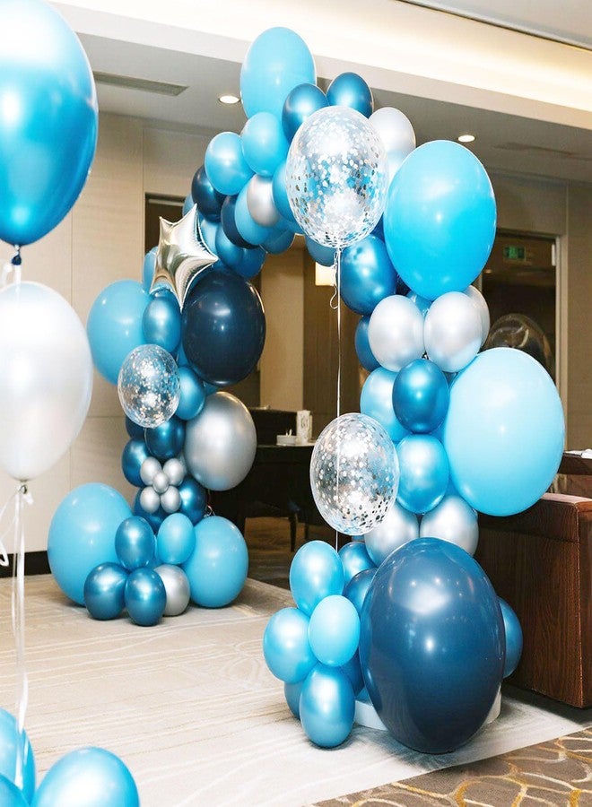 WFAUIBR Blue and Silver Balloons 35Pcs 12 Inch Blue Silver Balloons Set Pearl Navy Blue Metallic light Blue and Silver Balloon Confetti Balloon,for Bbaby shower decorations Wedding Engagement Decorations - Image 3
