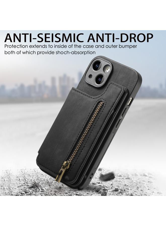 The Bros Phone Case For iPhone 11 Retro Leather Zipper Wallet Back Phone Phone Case - Image 3