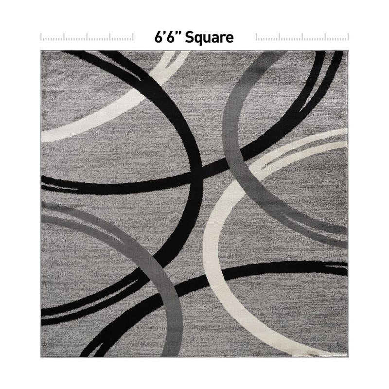 Rugshop Wavy Circles Design Square Rug, Non-Shedding Carpet for Living Room, Bedroom, or Dining Room, Gray, 6'6" x 6'6" - Image 2