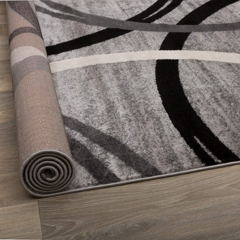 Rugshop Wavy Circles Design Square Rug, Non-Shedding Carpet for Living Room, Bedroom, or Dining Room, Gray, 6'6" x 6'6" - Image 3