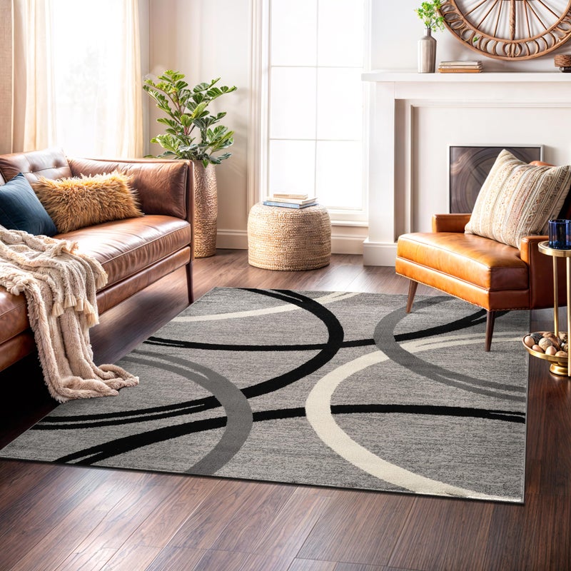 Rugshop Wavy Circles Design Square Rug, Non-Shedding Carpet for Living Room, Bedroom, or Dining Room, Gray, 6'6" x 6'6" - Image 1