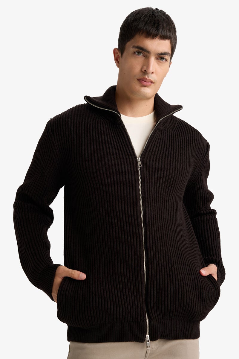 DeFacto Brown Man Standard Fit Turtleneck Knitwear Cardigan Casual - Image 4