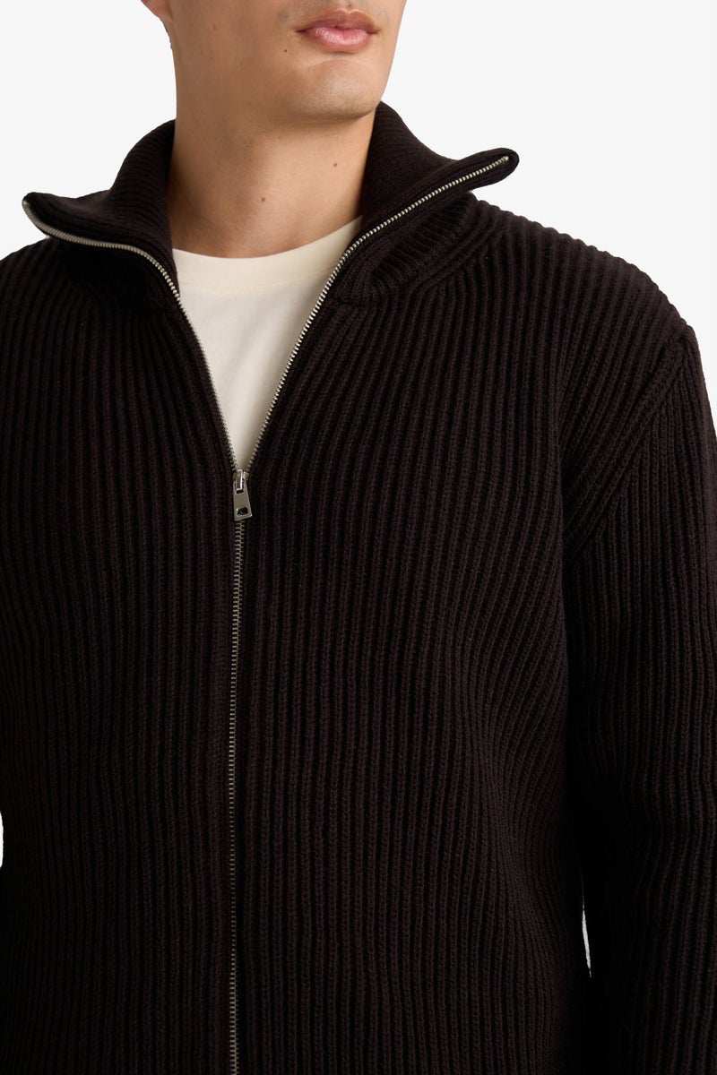DeFacto Brown Man Standard Fit Turtleneck Knitwear Cardigan Casual - Image 5
