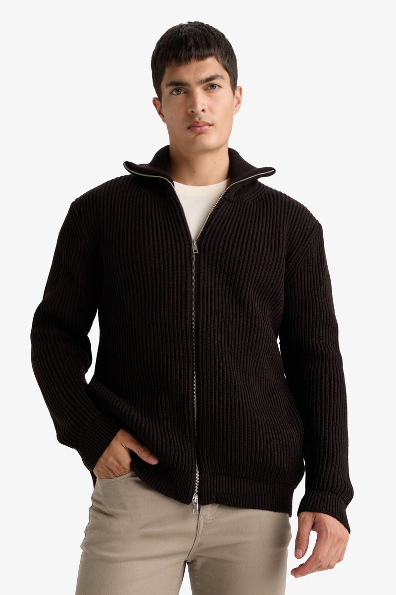 DeFacto Brown Man Standard Fit Turtleneck Knitwear Cardigan Casual - Image 3