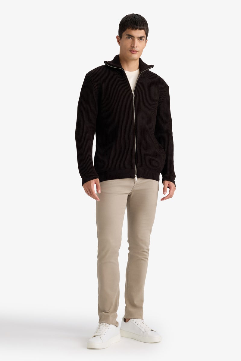 DeFacto Brown Man Standard Fit Turtleneck Knitwear Cardigan Casual - Image 2