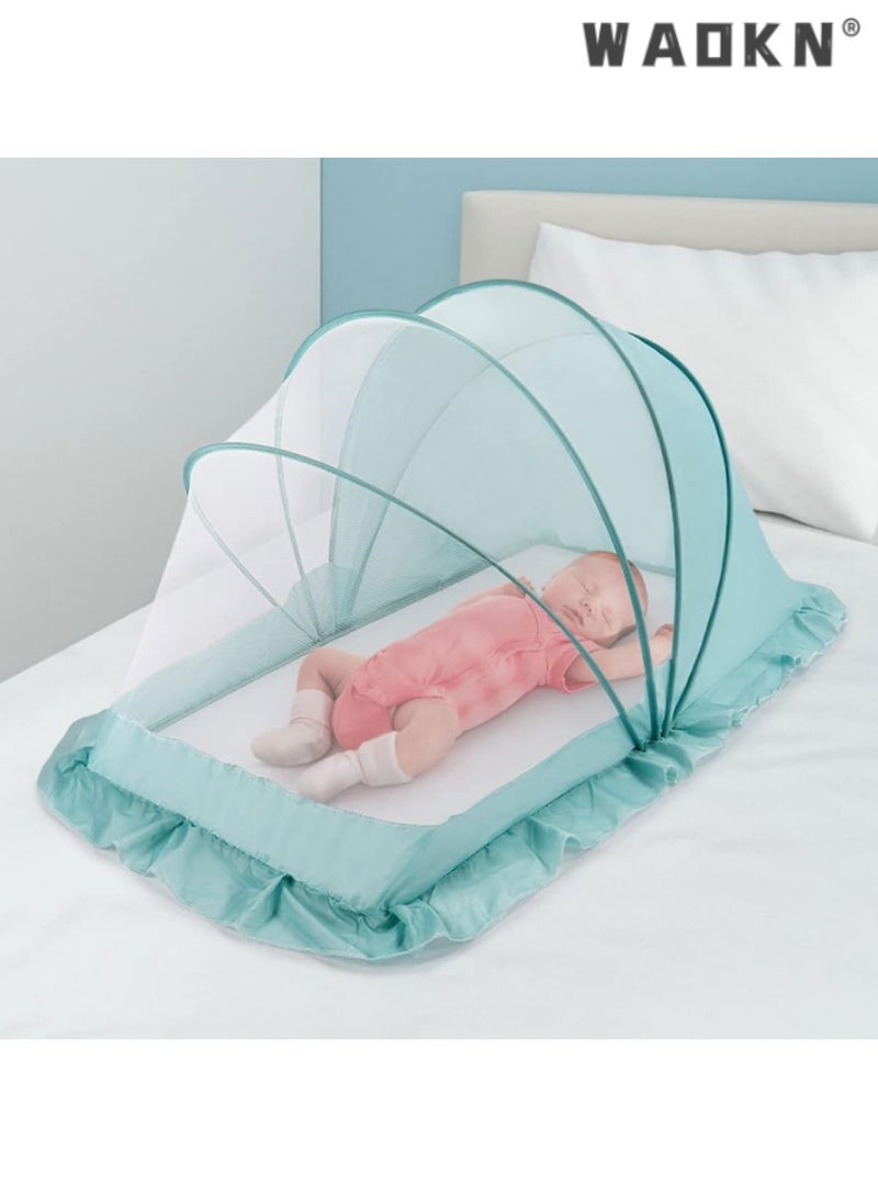 WAOKN Baby Protective Mosquito Net, Lightweight Portable Foldable Bed Cover for 0-5 Years Old Kids, Designed for Cribs, Soft Carpets, and Play Mats (Extra Large Blue) - Image 1