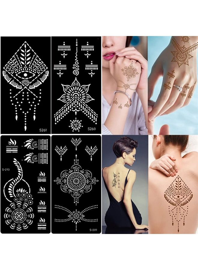 XMASIR 16 Sheets Temporary Henna Tattoo Kit, Reusable Tattoo Stencils Sets Indian Arabian Temporary Tattoo Templates Kit for Body Hand Art - Image 2