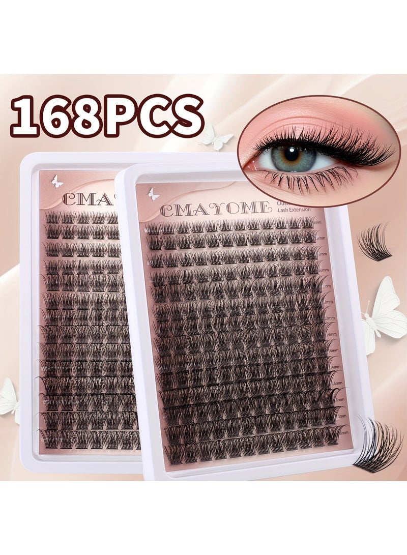 كمايو طقم رموش صناعية عنقودية 168 عنقوداً، أطوال مختلطة 8-18 مم وتقوس C/D، رموش فردية DIY قابلة لإعادة الاستخدام للمبتدئات - Image 1