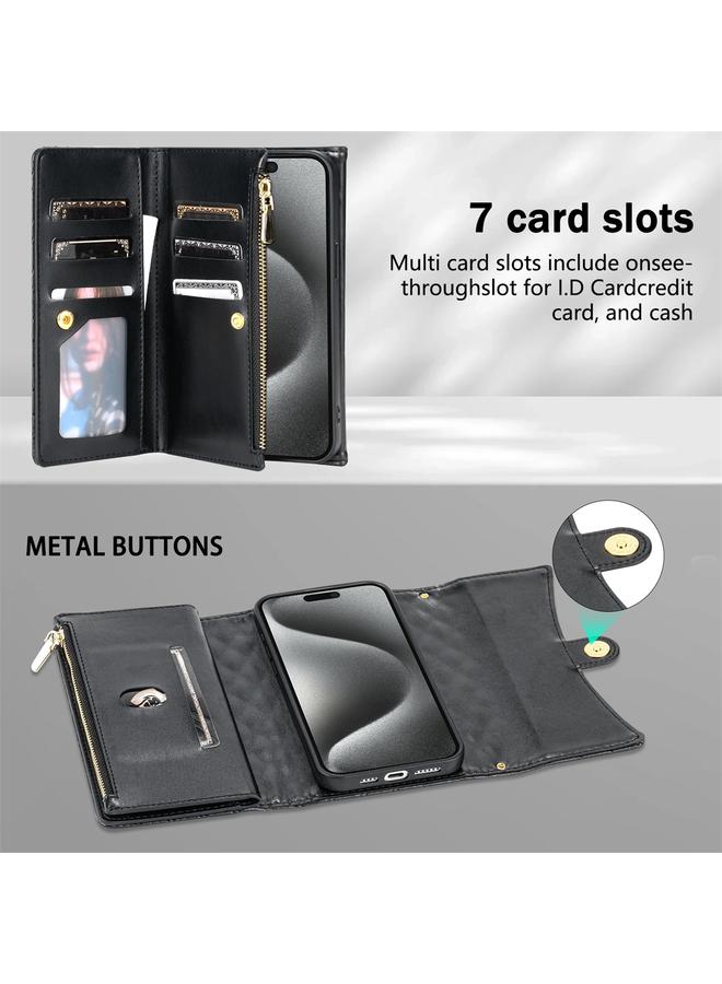 اس-توب جراب هاتف iPhone 12 / 12 Pro بسحاب ومحفظة متعددة البطاقات من الجلد المعيني - Image 5