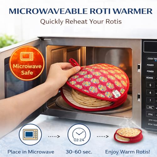 Aksobha Cotton Roti Pouch Pack of 2 – Microwave Safe Chapati Cover Cloth Bag to Keep Roti, Tortilla, Naan & Paratha Warm | Reusable Insulated Roti Warmer for Kitchen & Travel - Image 4