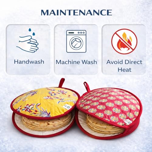 Aksobha Cotton Roti Pouch Pack of 2 – Microwave Safe Chapati Cover Cloth Bag to Keep Roti, Tortilla, Naan & Paratha Warm | Reusable Insulated Roti Warmer for Kitchen & Travel - Image 5